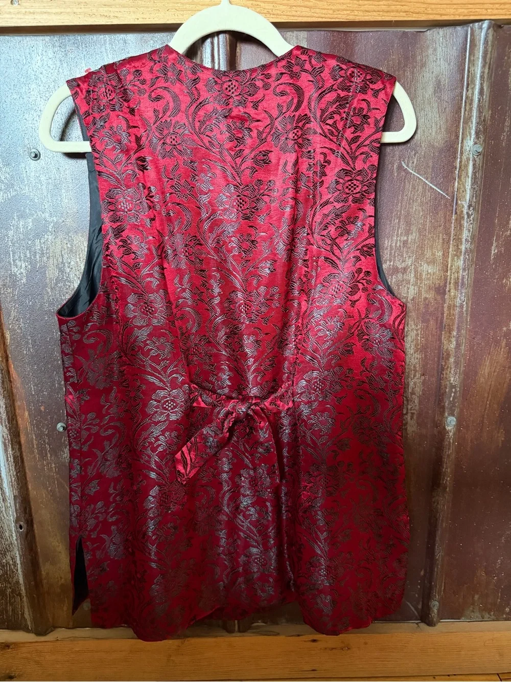 Vintage Mothers Work Red Black Brocade Linen Vest USA Small